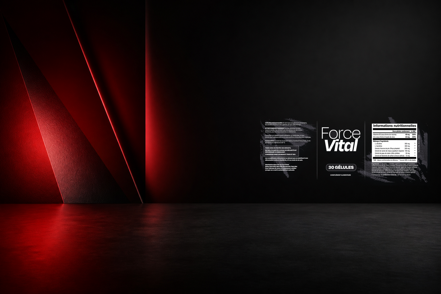 Flacon noir ForceVital de 30 gélules